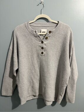 Aerie Grey Henley Sweater Size Medium